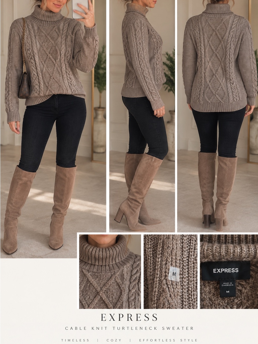 Express Taupe Cable Knit Turtleneck Sweater